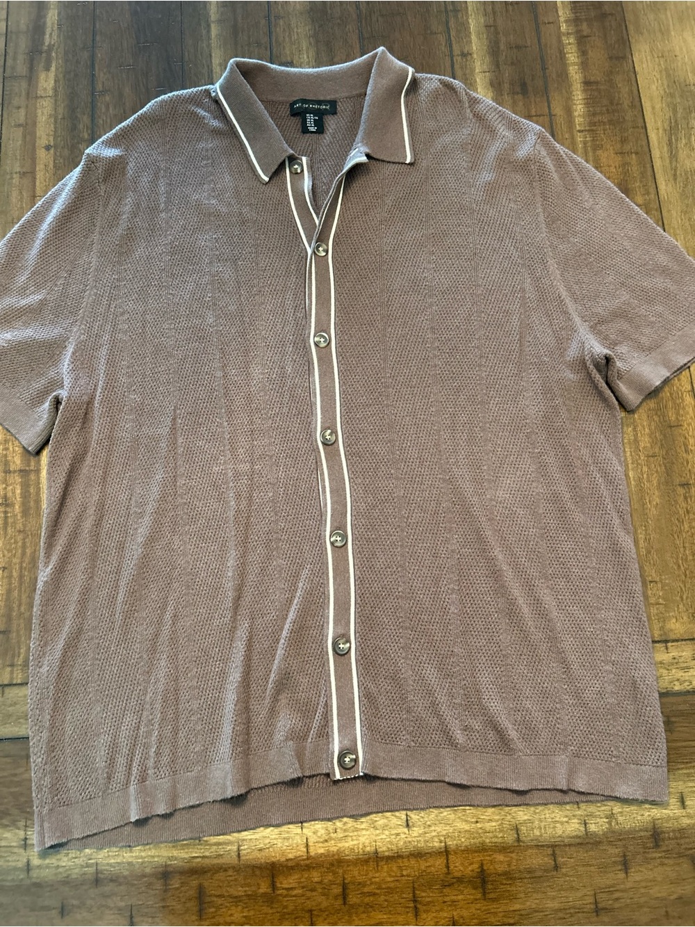 Art of Rhetoric Knit Button Front Polo Shirt XL Brown Textured Retro